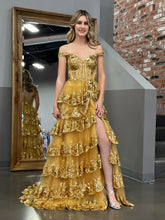 A Line Off the Shoulder Corset Prom Dress with Lace Ruffles